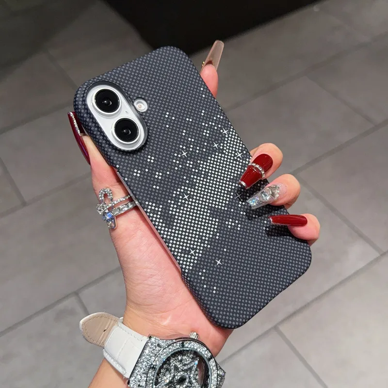 Ultra-Thin Carbon Fiber Texture Magnetic Half Pack Iphone16pro Phone Case Original Simplicity Style Orange Blue Black display picture 6