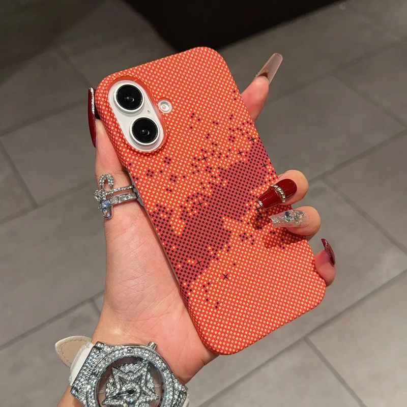 Ultra-Thin Carbon Fiber Texture Magnetic Half Pack Iphone16pro Phone Case Original Simplicity Style Orange Blue Black display picture 9