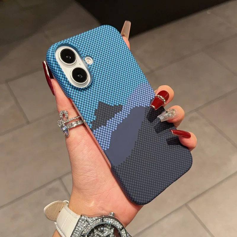 Ultra-Thin Carbon Fiber Texture Magnetic Half Pack Iphone16pro Phone Case Original Simplicity Style Orange Blue Black display picture 10