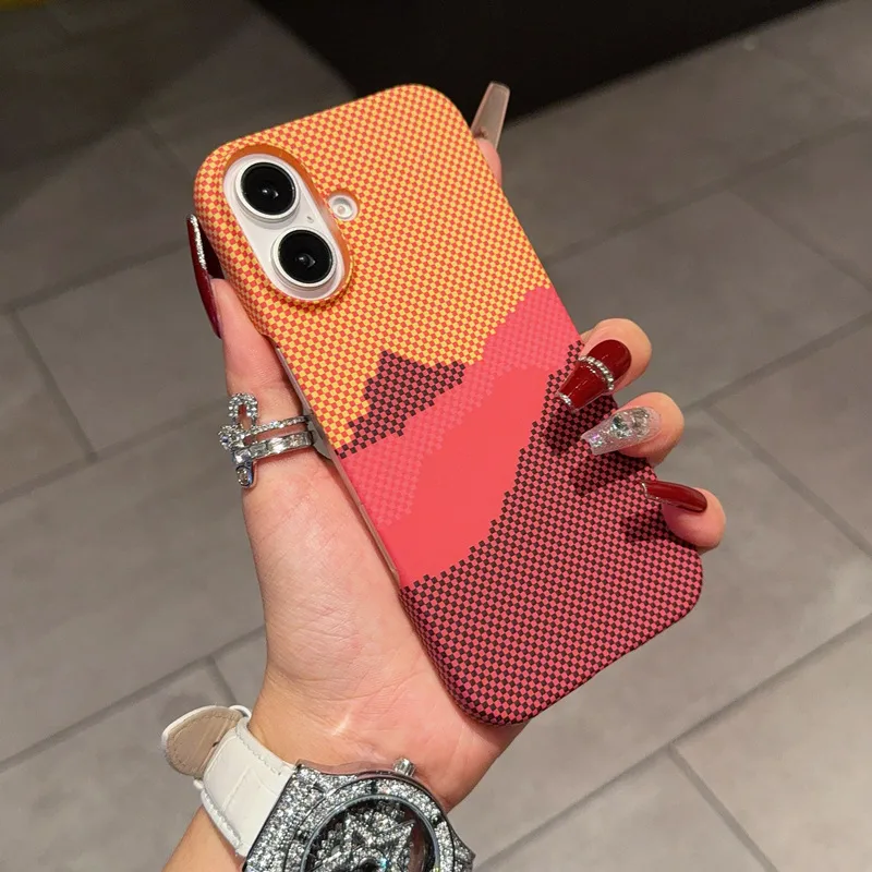 Ultra-Thin Carbon Fiber Texture Magnetic Half Pack Iphone16pro Phone Case Original Simplicity Style Orange Blue Black display picture 11