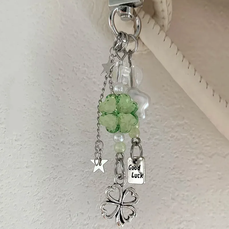 Handmade Four-Leaf Clover Lanyard Phone Case Bag Charm Girl Heart Mobile Phone Accessories Jewelry Pendant display picture 6