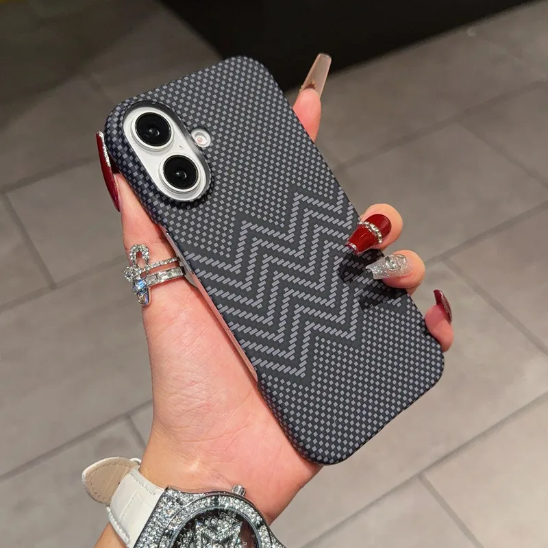 Ultra-Thin Carbon Fiber Texture Magnetic Half Pack Iphone16pro Phone Case Original Simplicity Style Orange Blue Black display picture 12