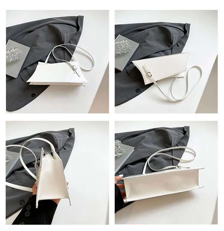 Large Irregular Mini Square Bag Single Shoulder Slung Underarm Bag In Lacquer Leather Fabric Casual Street Style Women Bags display picture 2