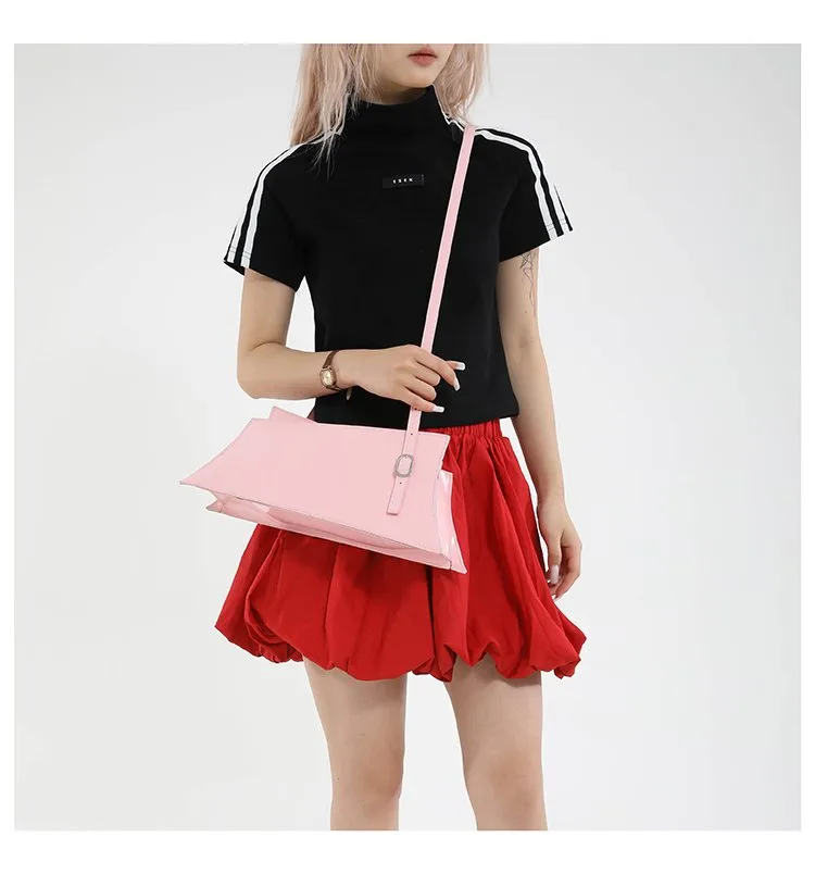Large Irregular Mini Square Bag Single Shoulder Slung Underarm Bag In Lacquer Leather Fabric Casual Street Style Women Bags display picture 4
