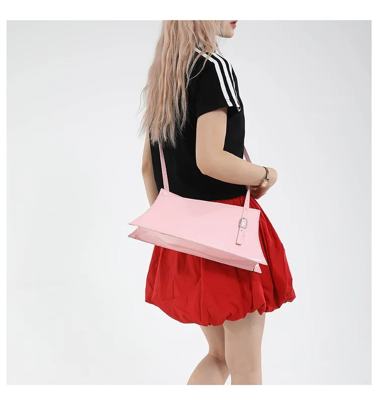 Large Irregular Mini Square Bag Single Shoulder Slung Underarm Bag In Lacquer Leather Fabric Casual Street Style Women Bags display picture 6