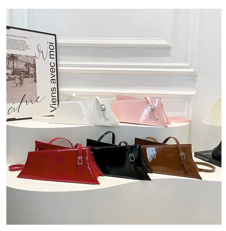 Large Irregular Mini Square Bag Single Shoulder Slung Underarm Bag In Lacquer Leather Fabric Casual Street Style Women Bags display picture 1