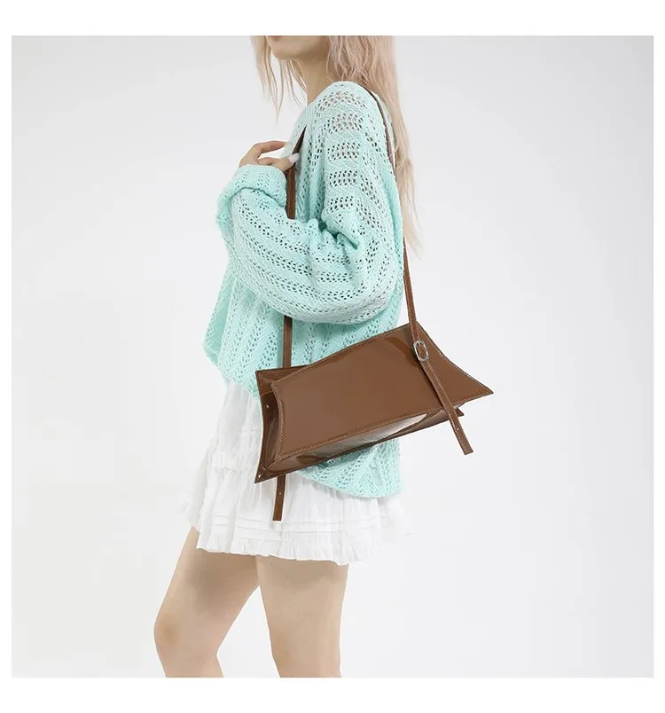 Large Irregular Mini Square Bag Single Shoulder Slung Underarm Bag In Lacquer Leather Fabric Casual Street Style Women Bags display picture 12