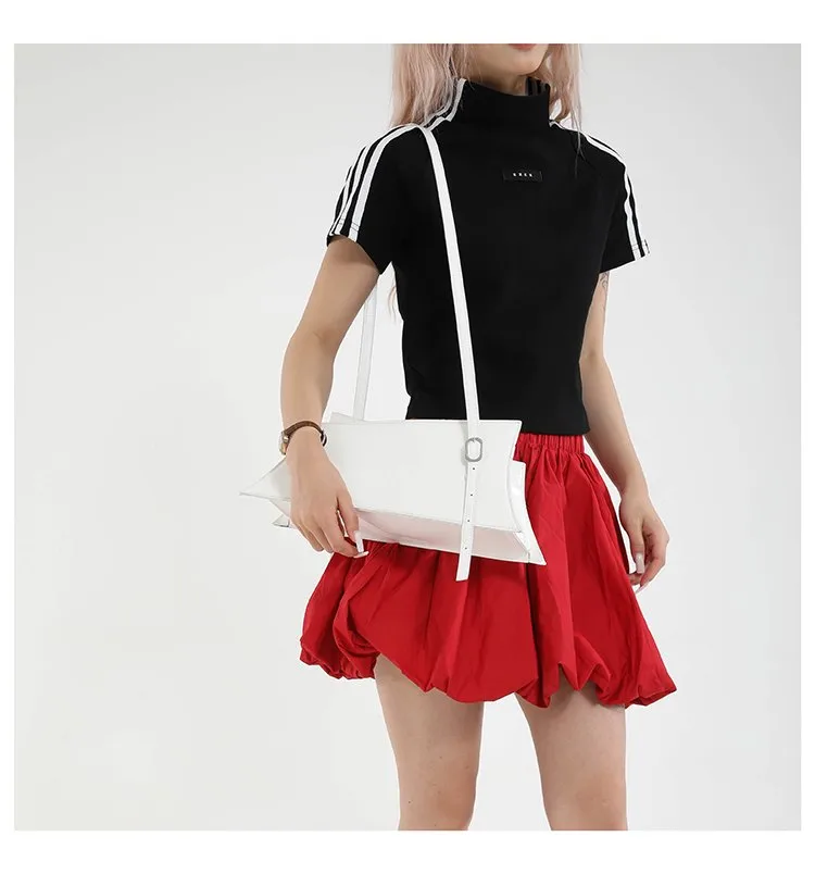 Large Irregular Mini Square Bag Single Shoulder Slung Underarm Bag In Lacquer Leather Fabric Casual Street Style Women Bags display picture 10