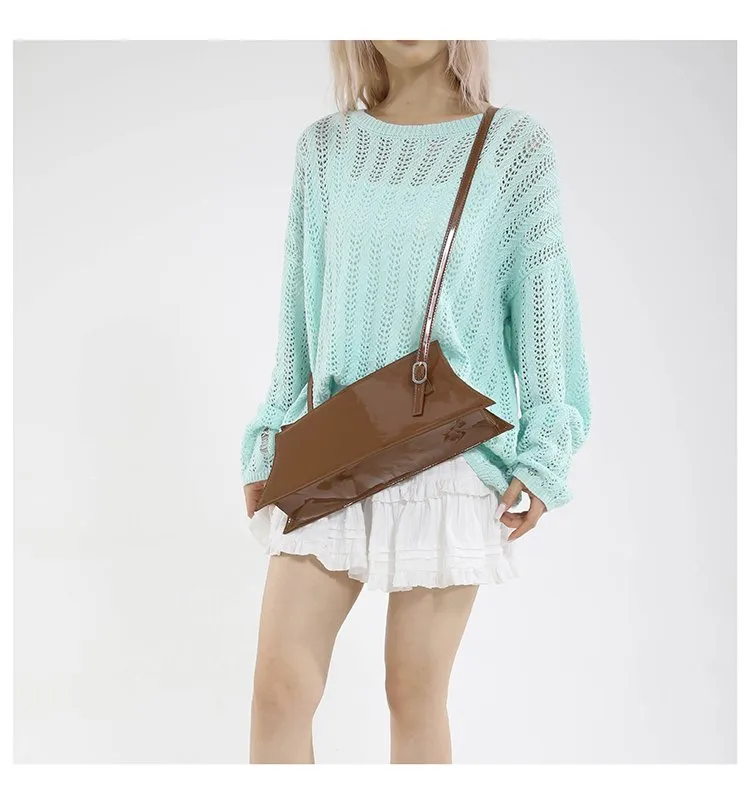 Large Irregular Mini Square Bag Single Shoulder Slung Underarm Bag In Lacquer Leather Fabric Casual Street Style Women Bags display picture 8