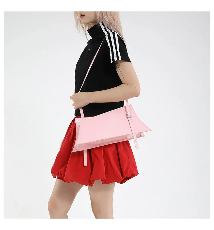 Large Irregular Mini Square Bag Single Shoulder Slung Underarm Bag In Lacquer Leather Fabric Casual Street Style Women Bags display picture 14