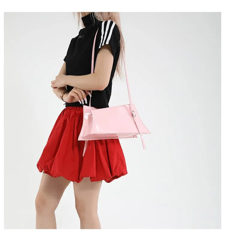 Large Irregular Mini Square Bag Single Shoulder Slung Underarm Bag In Lacquer Leather Fabric Casual Street Style Women Bags display picture 16