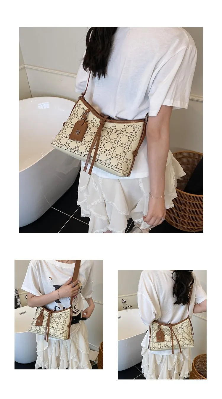 Elegant Fashionable Shoulder Handbag Women Casual Style Artificial Leather Color Block Pattern Four Seasons Handbags Tote Bag display picture 5