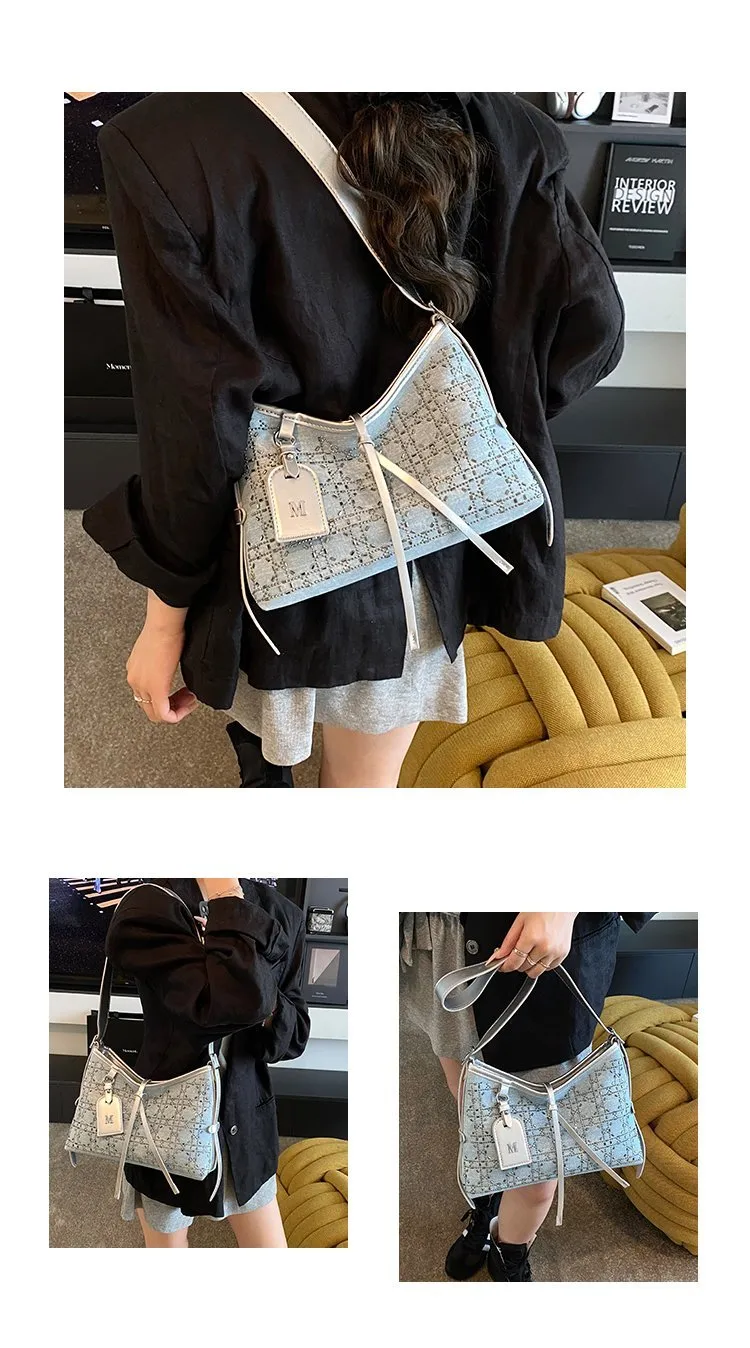 Elegant Fashionable Shoulder Handbag Women Casual Style Artificial Leather Color Block Pattern Four Seasons Handbags Tote Bag display picture 15