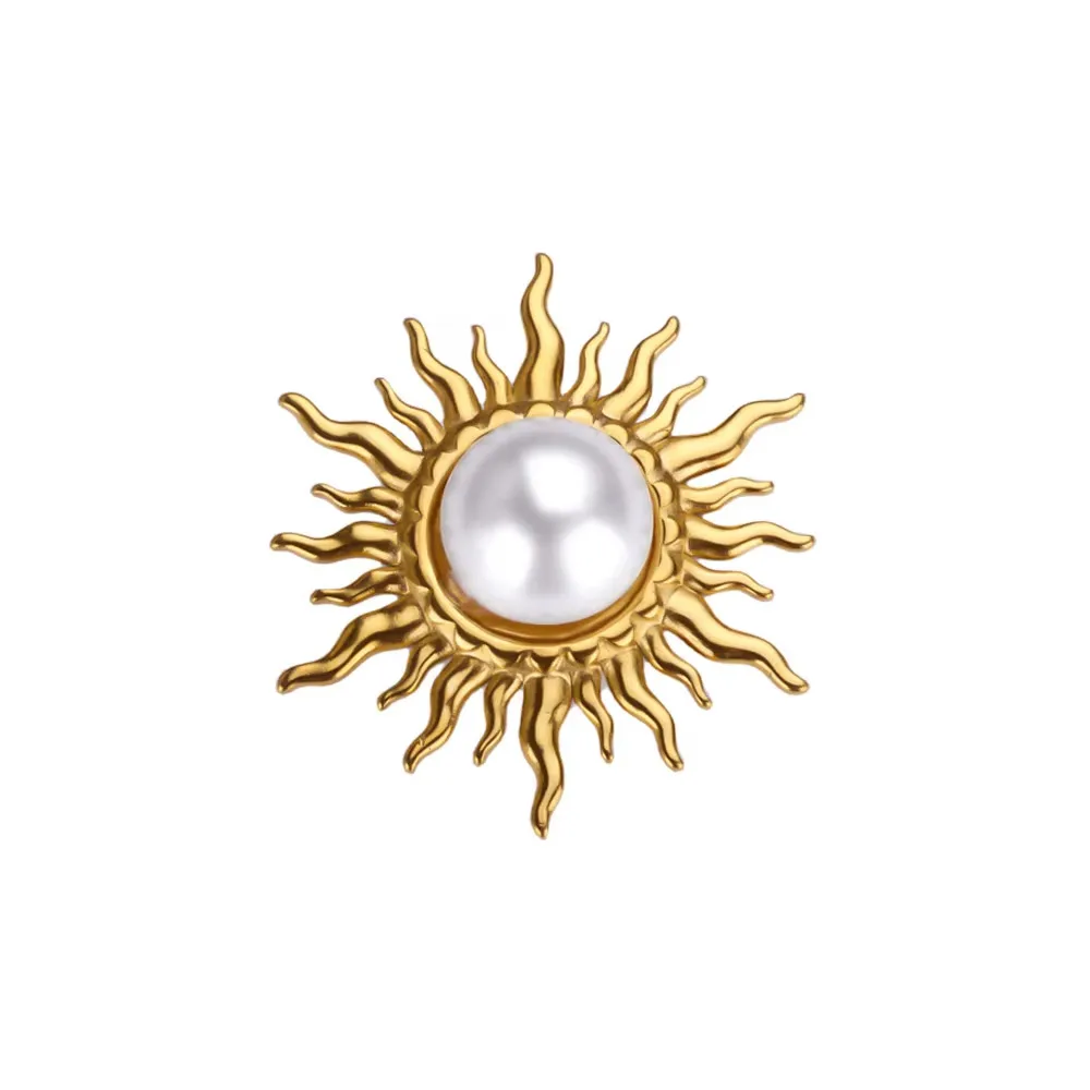 Baroque Style Stainless Steel Fire Sun Brooch Pin Luxury Retro Feeling Suit Factory Accessory Heart Pattern Six-Pointed Star Design display picture 5