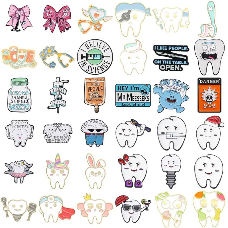 Cartoon Dental Theme Alloy Baked Paint Women's Cowboy Clothing Shoe Cap Bag Chest Pin Badge Healthcare Series Fashion Collar Pin display picture 1