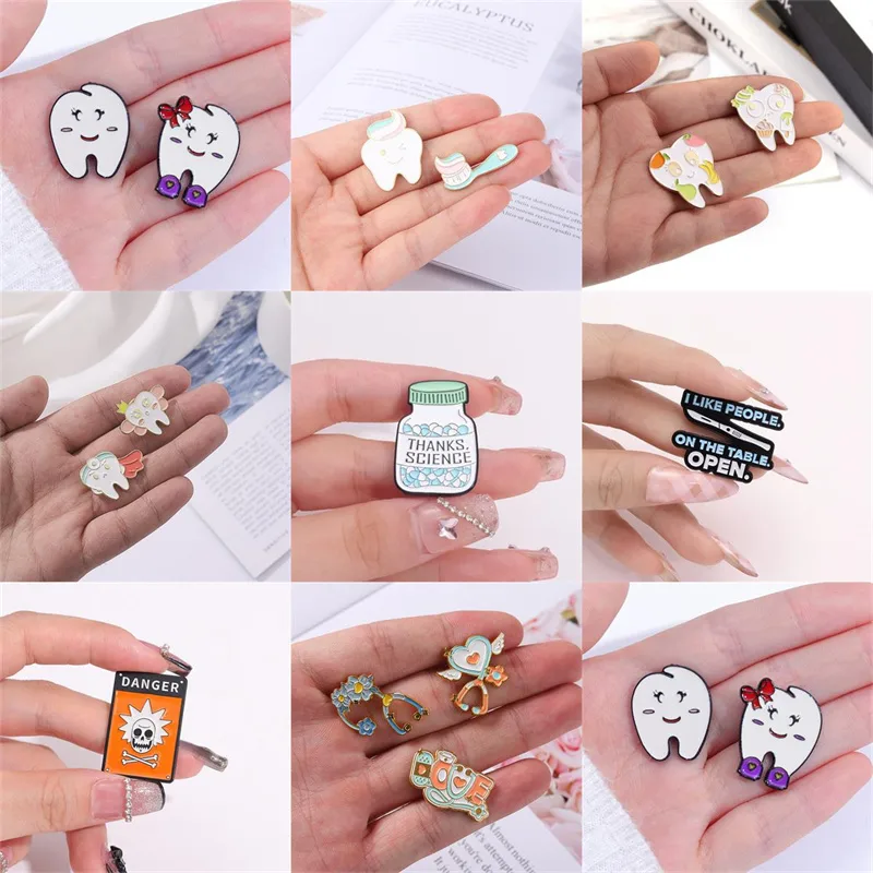 Cartoon Dental Theme Alloy Baked Paint Women's Cowboy Clothing Shoe Cap Bag Chest Pin Badge Healthcare Series Fashion Collar Pin display picture 2