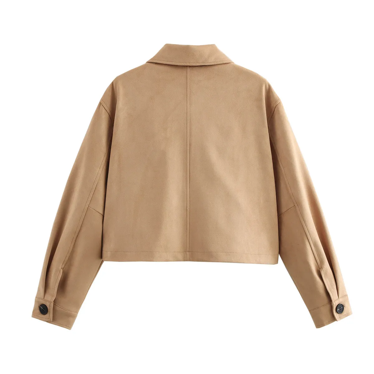 Fashionable Short Leather Jacket Women's Elegant Style With Big Pockets Polyester Fabric Long Sleeve Pure Color Outerwear display picture 4