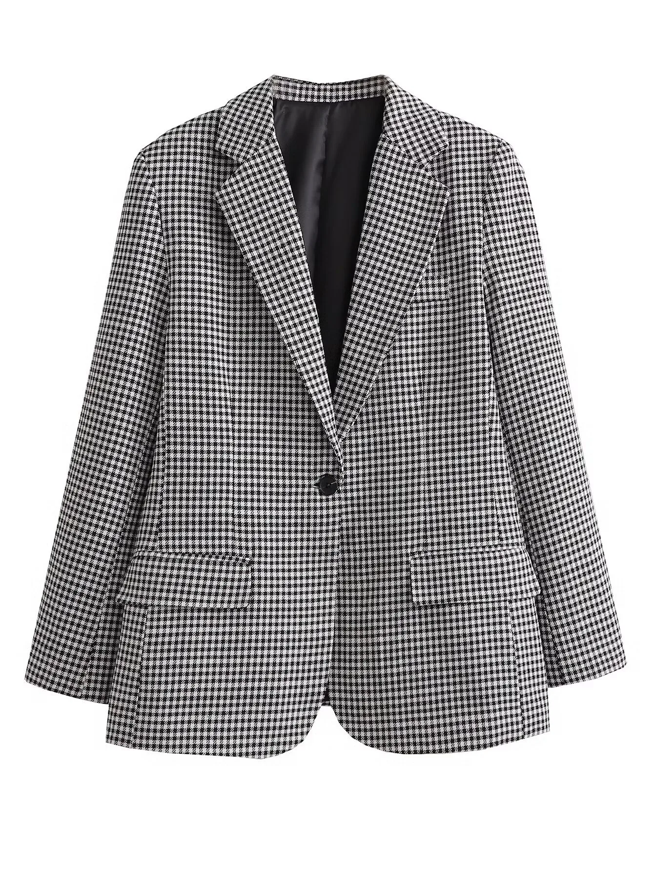 Elegant European Women's Single Button Loose Fit Tailored Jacket Pure Color V Neck Long Sleeve Commute Style Fashionable display picture 4
