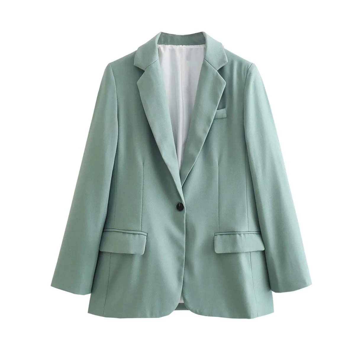 Elegant European Women's Single Button Loose Fit Tailored Jacket Pure Color V Neck Long Sleeve Commute Style Fashionable display picture 5