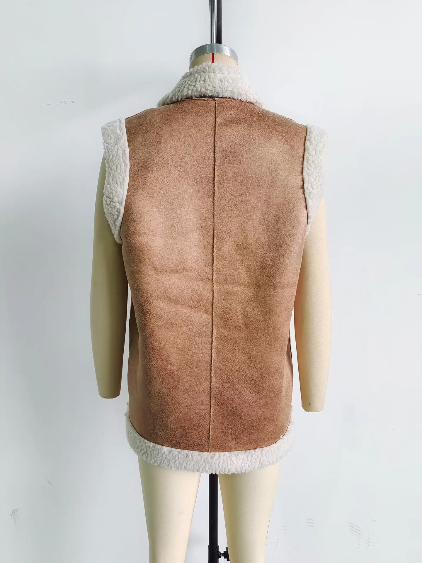 Fashionable Suede Vest For Women European Style All-Match Retro Design Pure Color Zipper Closure Polyester Fabric Regular Fit display picture 9