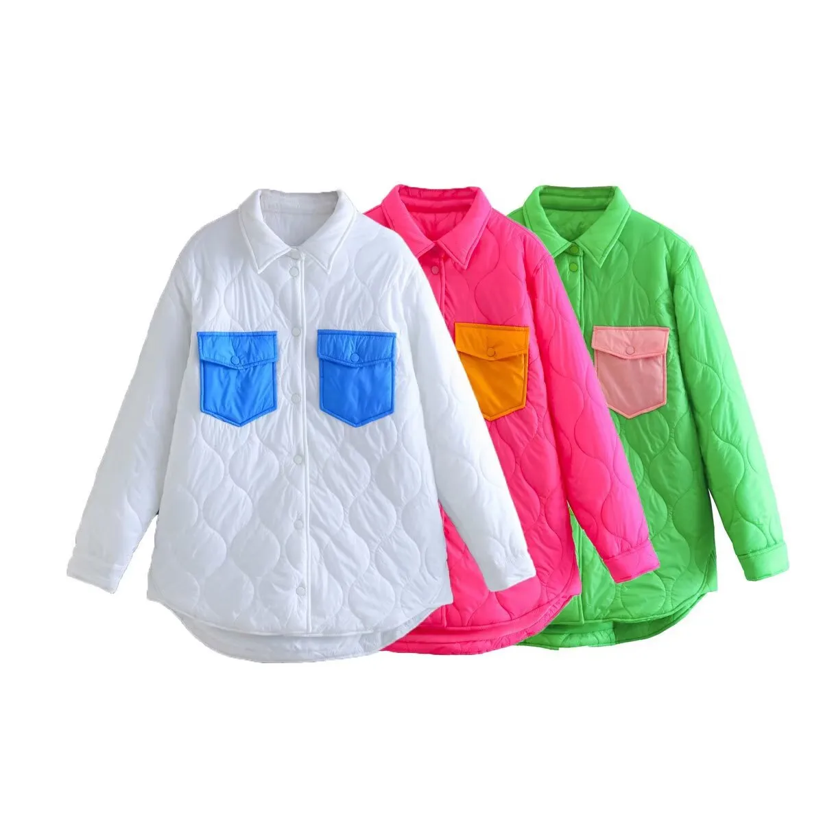 Autumn Winter Color Block Patchwork Cotton Jacket Women's Long Sleeve Shirt Collar Vintage Style Coat display picture 6
