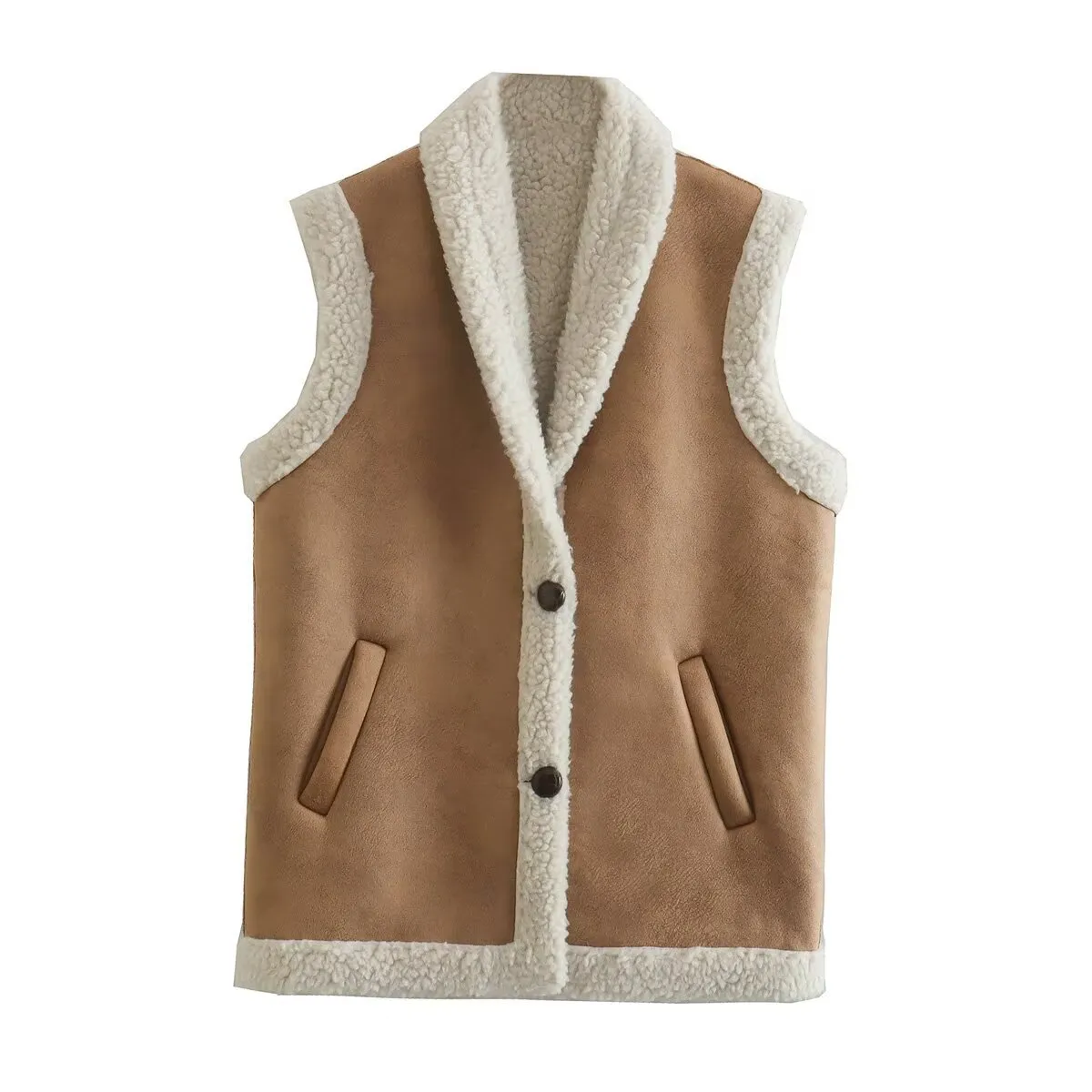 Fashionable Suede Vest For Women European Style All-Match Retro Design Pure Color Zipper Closure Polyester Fabric Regular Fit display picture 11