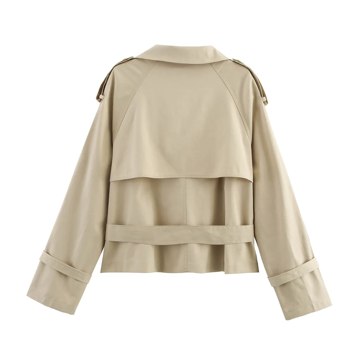 European Style Short Coat With Waist Buckle Women's Fashion Cotton Polyester Long Sleeve Stand Collar Printed Light Maturity display picture 3