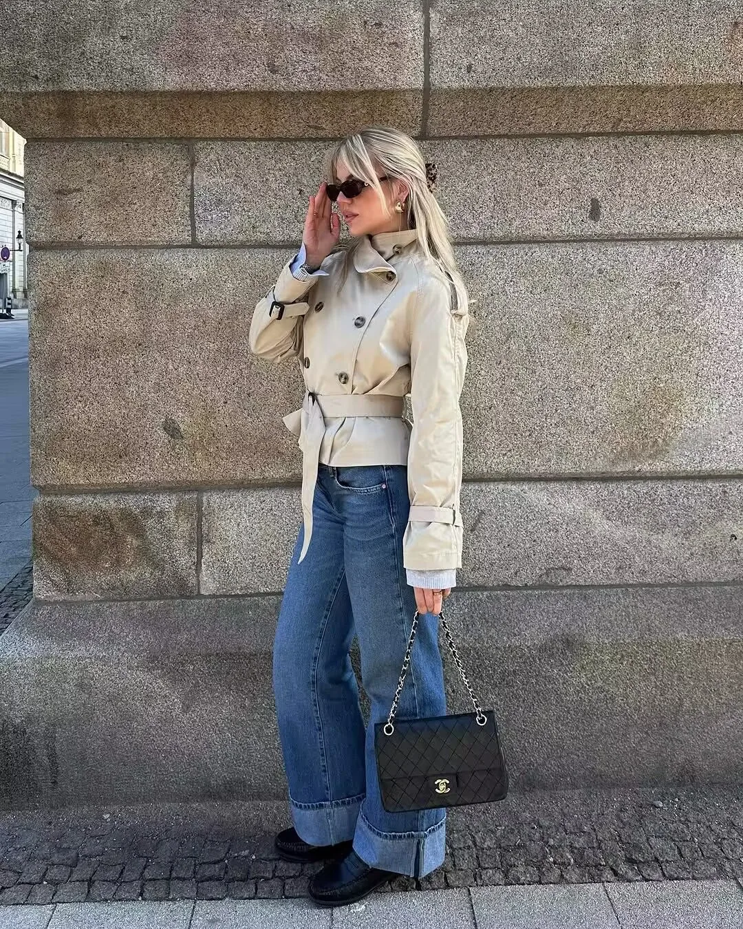 European Style Short Coat With Waist Buckle Women's Fashion Cotton Polyester Long Sleeve Stand Collar Printed Light Maturity display picture 1