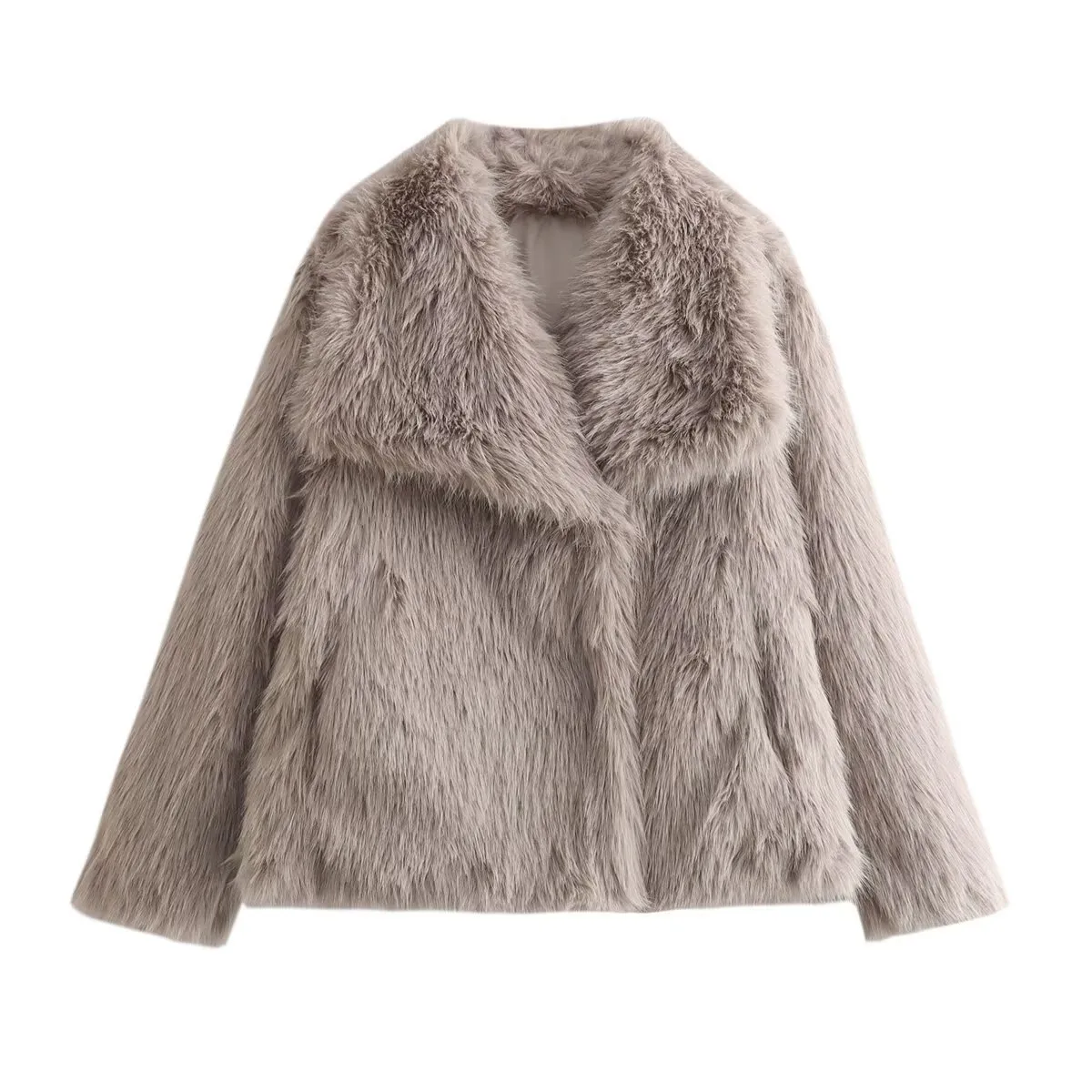Casual Stylish Artificial Fur Coat With Large Collar  Women's Fashion Outerwear Short Length Pure Color display picture 7