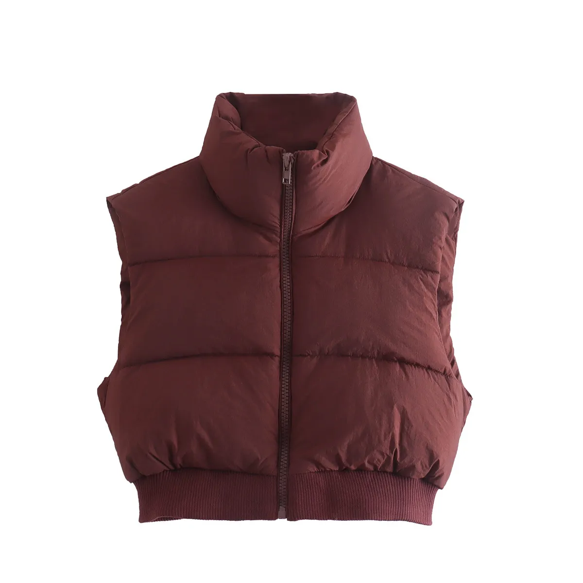 Fashionable Short Stand Collar Vest Women's Clothing European Style All-Match Cotton Vest Retro Design Pure Color Zipper display picture 1