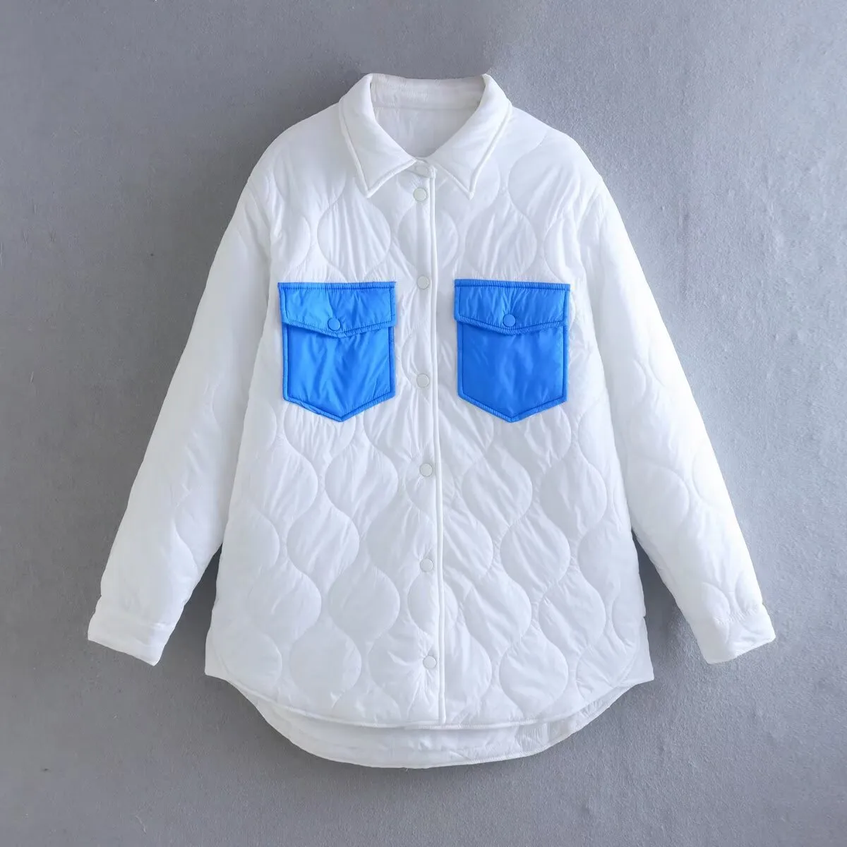 Autumn Winter Color Block Patchwork Cotton Jacket Women's Long Sleeve Shirt Collar Vintage Style Coat display picture 7