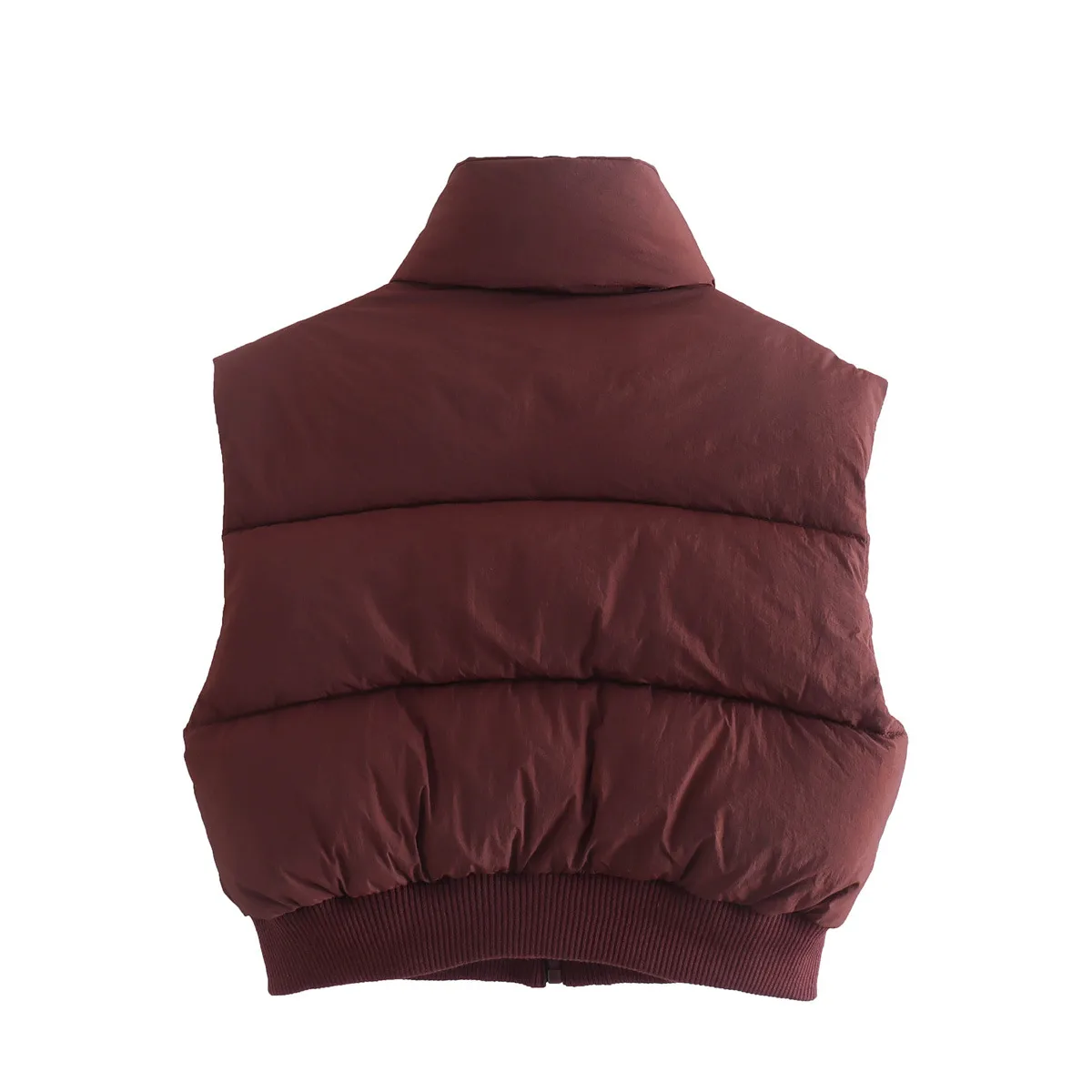 Fashionable Short Stand Collar Vest Women's Clothing European Style All-Match Cotton Vest Retro Design Pure Color Zipper display picture 2
