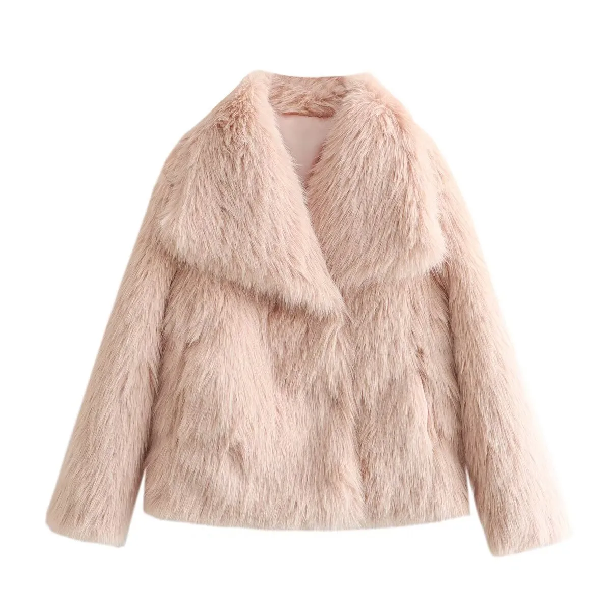 Casual Stylish Artificial Fur Coat With Large Collar  Women's Fashion Outerwear Short Length Pure Color display picture 9