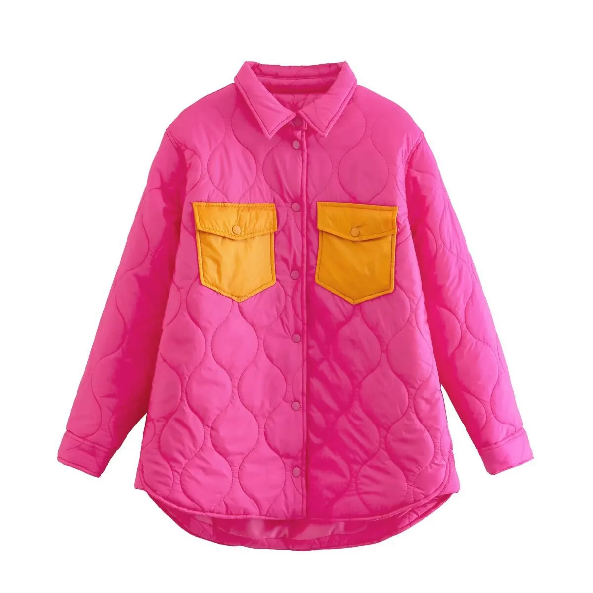 Autumn Winter Color Block Patchwork Cotton Jacket Women's Long Sleeve Shirt Collar Vintage Style Coat display picture 9
