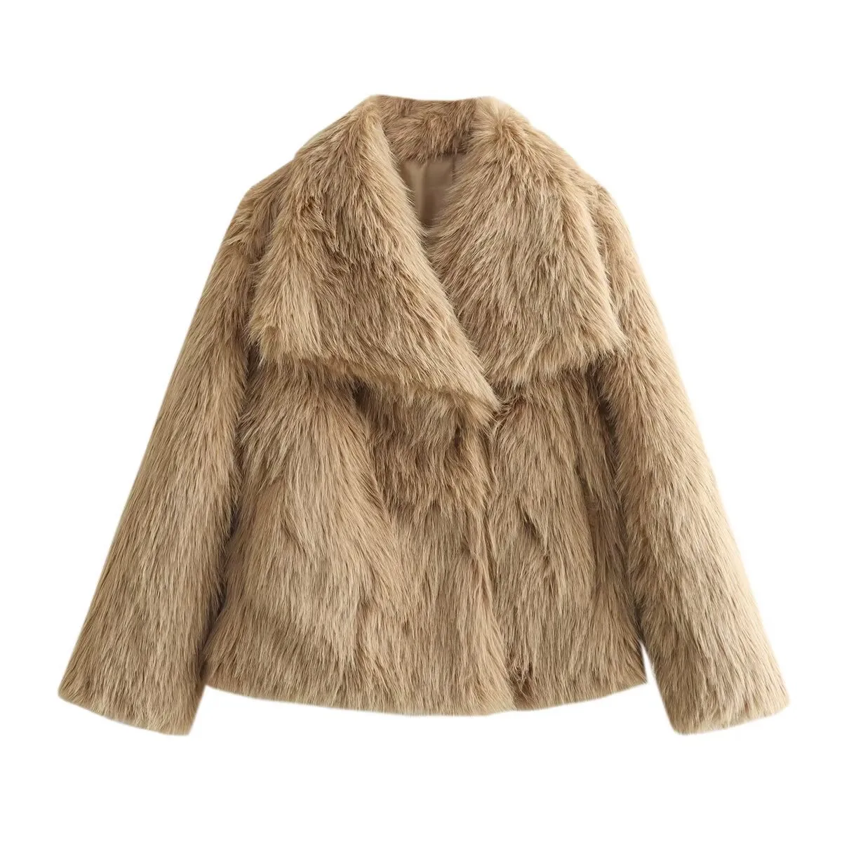 Casual Stylish Artificial Fur Coat With Large Collar  Women's Fashion Outerwear Short Length Pure Color display picture 11