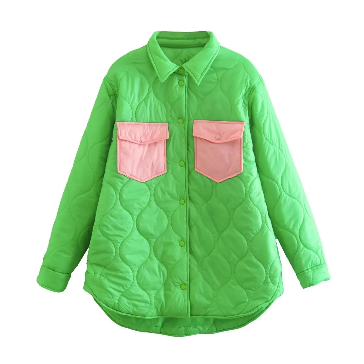 Autumn Winter Color Block Patchwork Cotton Jacket Women's Long Sleeve Shirt Collar Vintage Style Coat display picture 11
