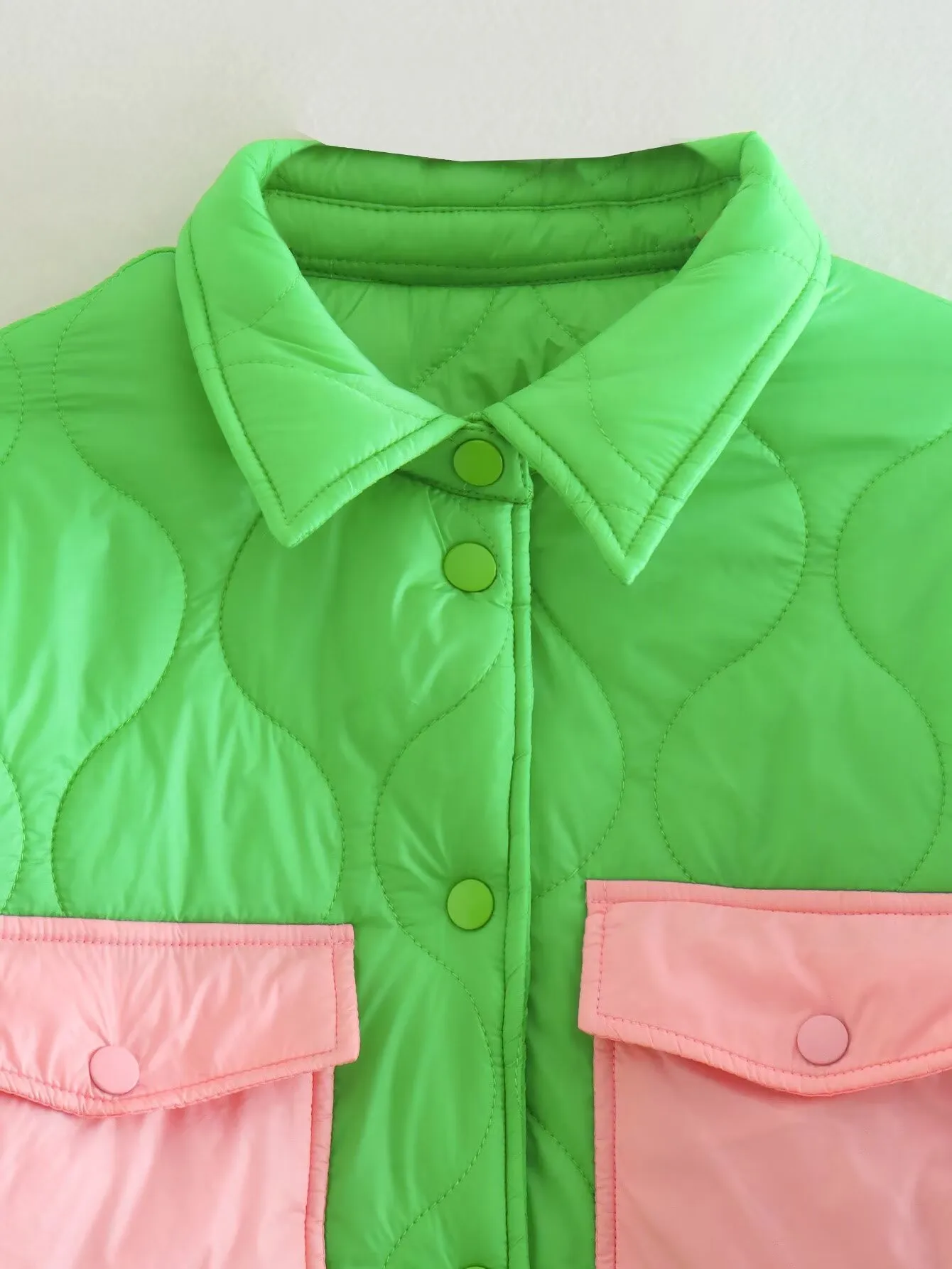 Autumn Winter Color Block Patchwork Cotton Jacket Women's Long Sleeve Shirt Collar Vintage Style Coat display picture 13