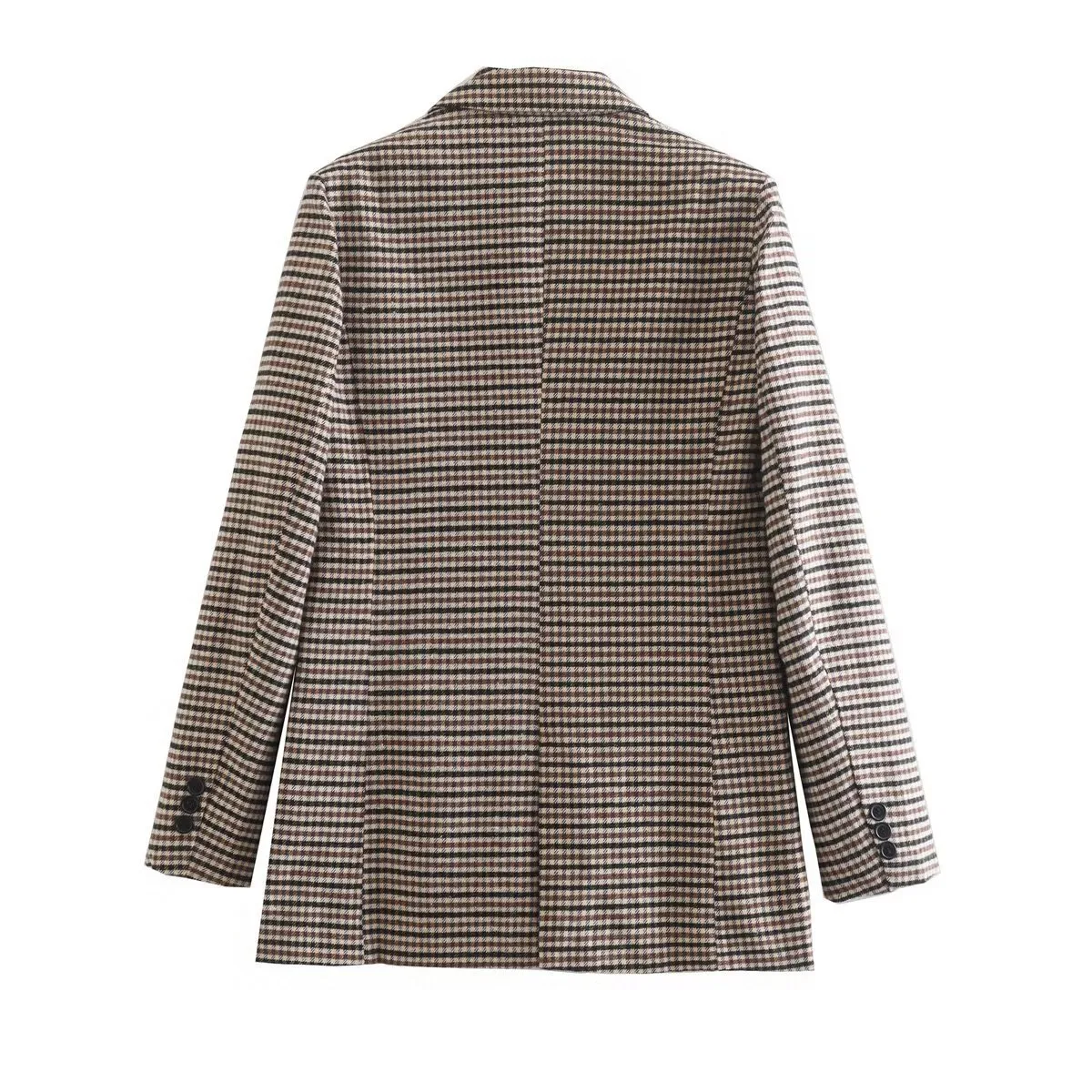 European Style Women's Plaid Woolen Coat Flocking Design Long Sleeve V-Neck Loose Fit Commute Fashion Single Button display picture 2