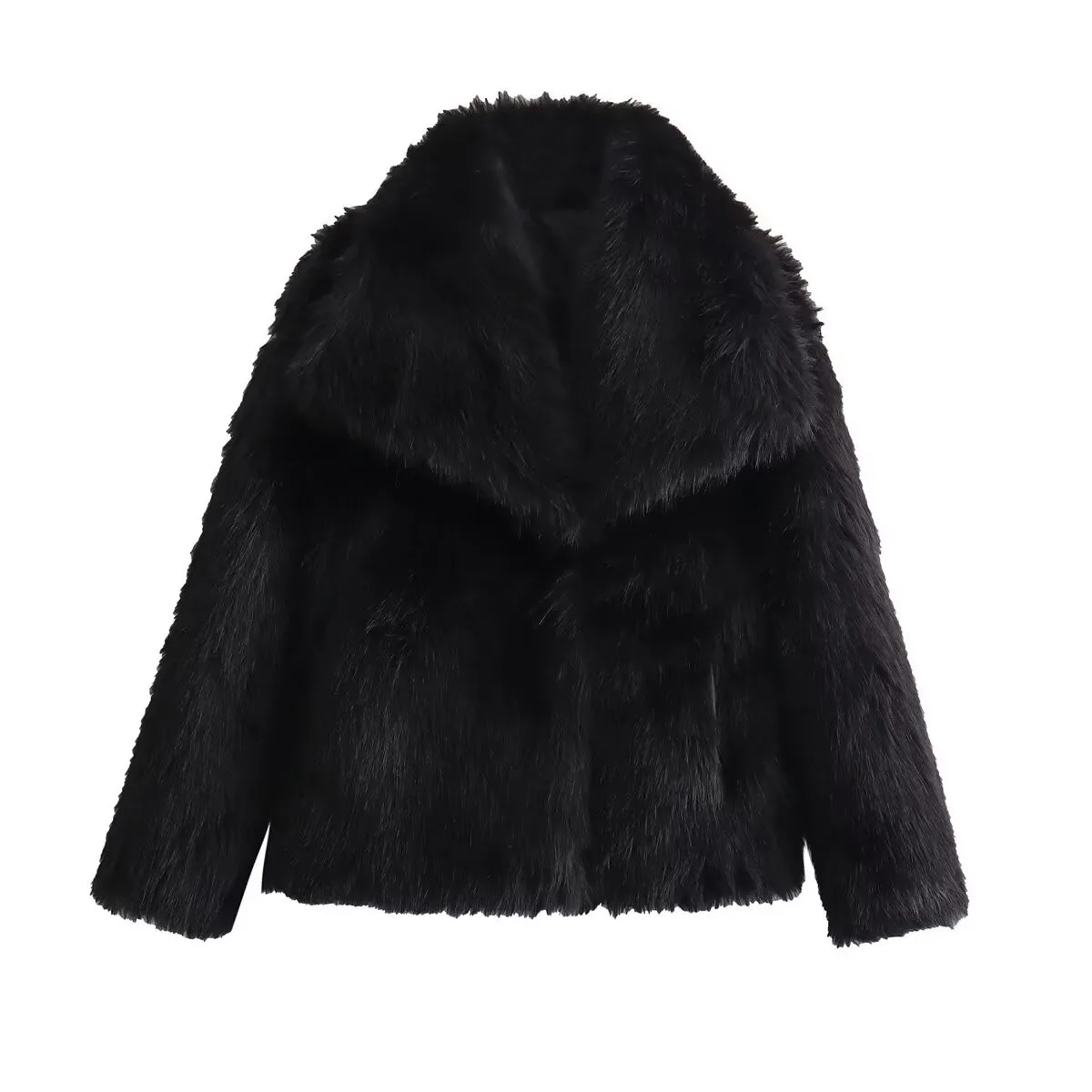 Casual Stylish Artificial Fur Coat With Large Collar  Women's Fashion Outerwear Short Length Pure Color display picture 15