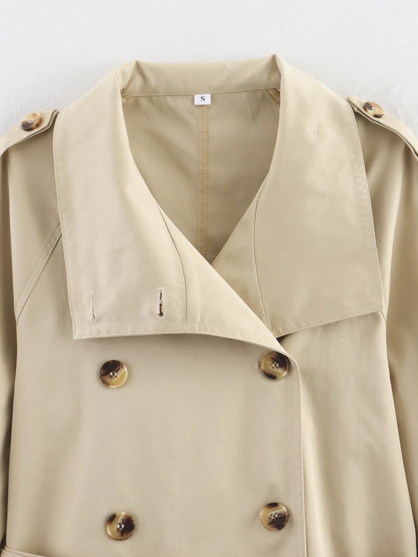 European Style Short Coat With Waist Buckle Women's Fashion Cotton Polyester Long Sleeve Stand Collar Printed Light Maturity display picture 11