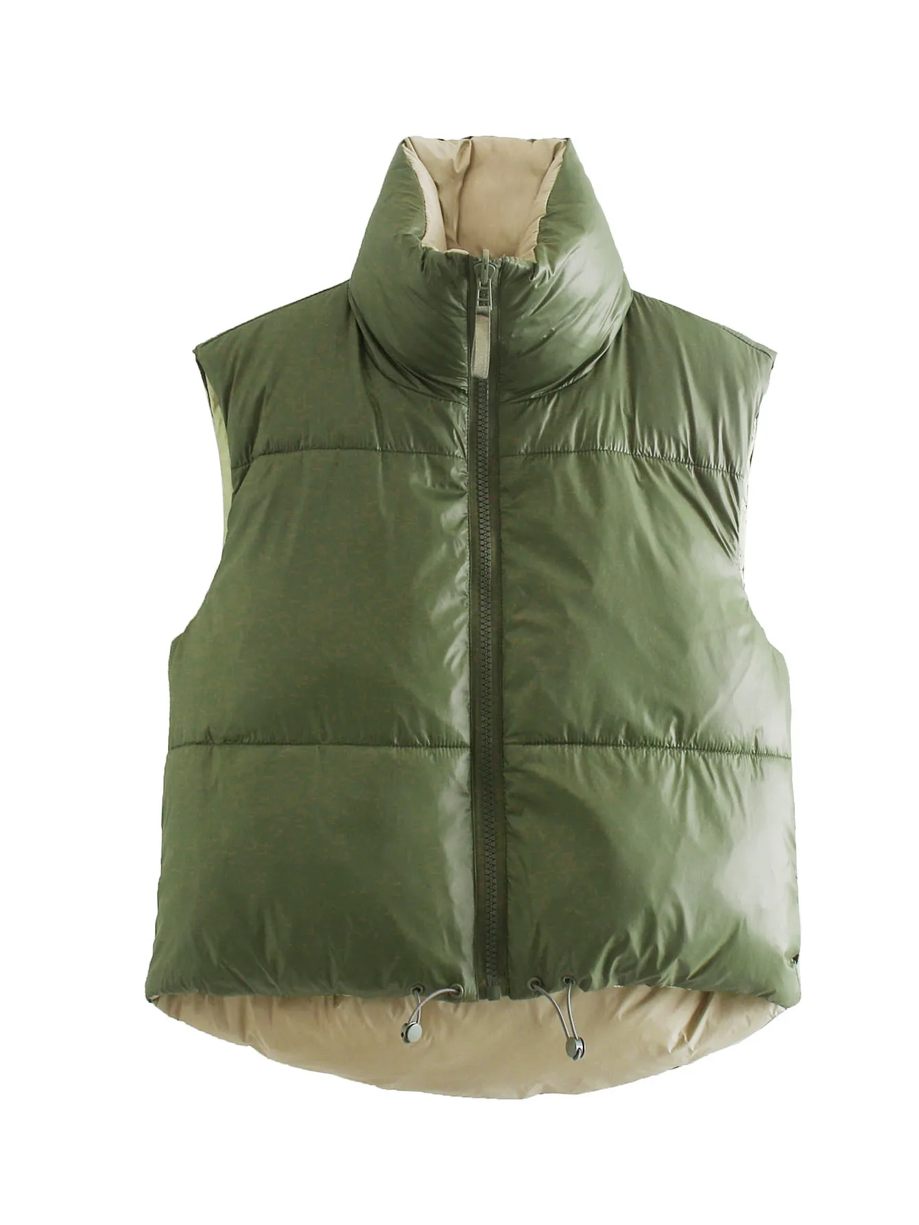 Double-Sided Cotton Vest Autumn Winter Hit  Style Street Fashion Short Sleeve Stand Collar Zipper Closure Women's Cotton Vest display picture 7