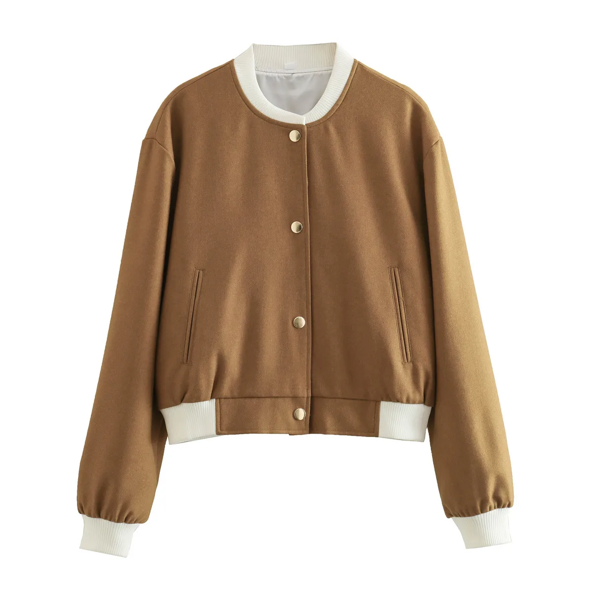 Women's Casual Double Pocket Stand Collar Motorcycle Flight Jacket Outerwear Color Block Long Sleeve Oversized Baseball Vest display picture 4