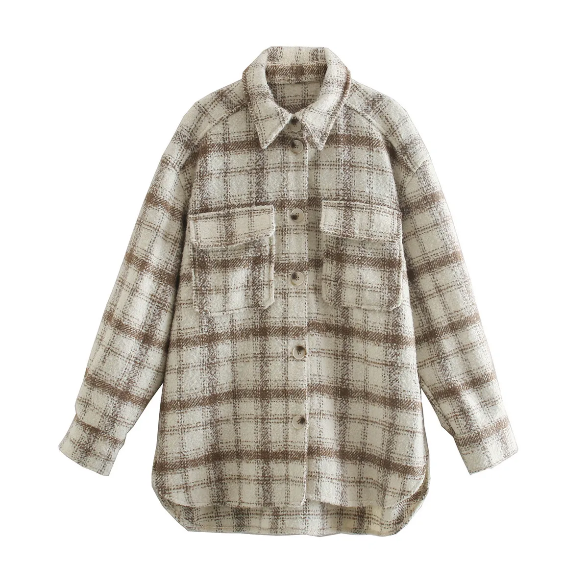Thickened Flocking Shirt Loose Plaid  Women's Fashion Outerwear Half Open Collar Regular Sleeve Long Sleeve display picture 3