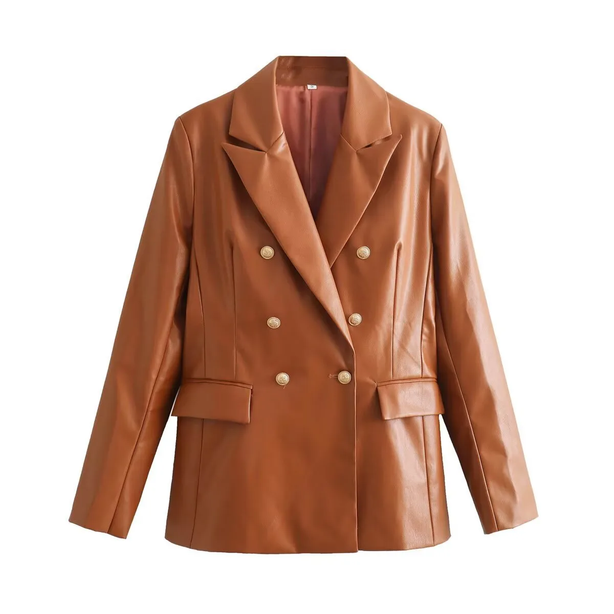 Elegant PU Leather Suit Jacket Women's Fashion Outerwear European Style Long Sleeve Short Coat Pure Color Double Breasted display picture 6