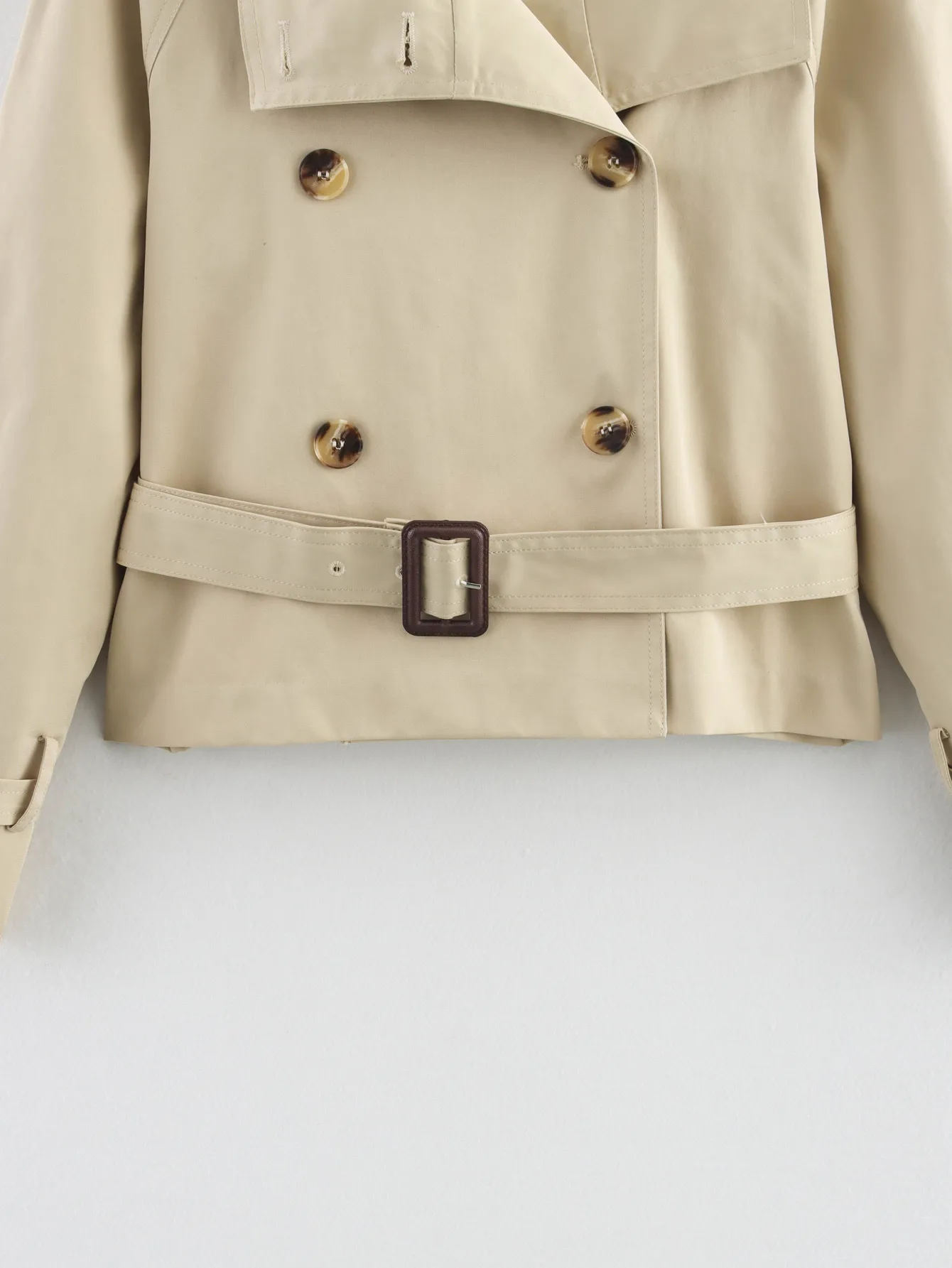 European Style Short Coat With Waist Buckle Women's Fashion Cotton Polyester Long Sleeve Stand Collar Printed Light Maturity display picture 12