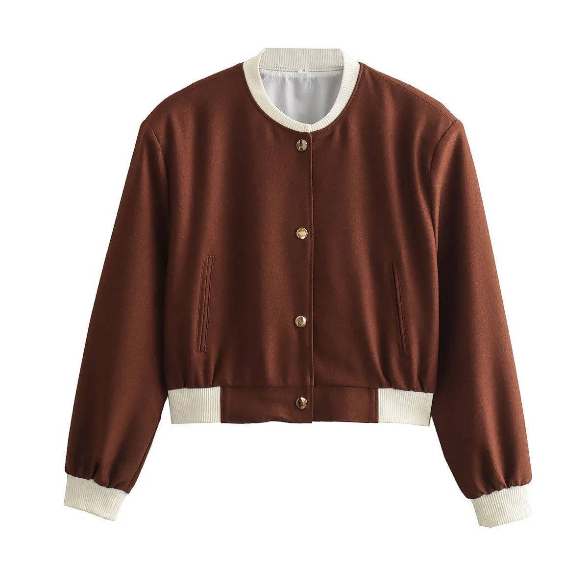 Women's Casual Double Pocket Stand Collar Motorcycle Flight Jacket Outerwear Color Block Long Sleeve Oversized Baseball Vest display picture 2