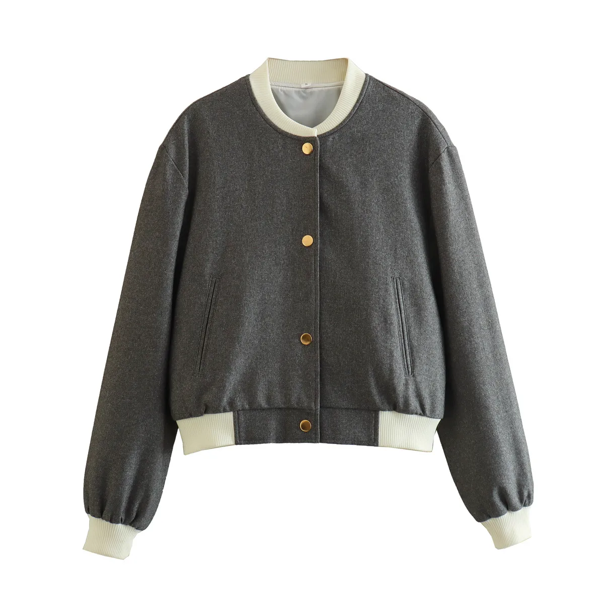 Women's Casual Double Pocket Stand Collar Motorcycle Flight Jacket Outerwear Color Block Long Sleeve Oversized Baseball Vest display picture 3