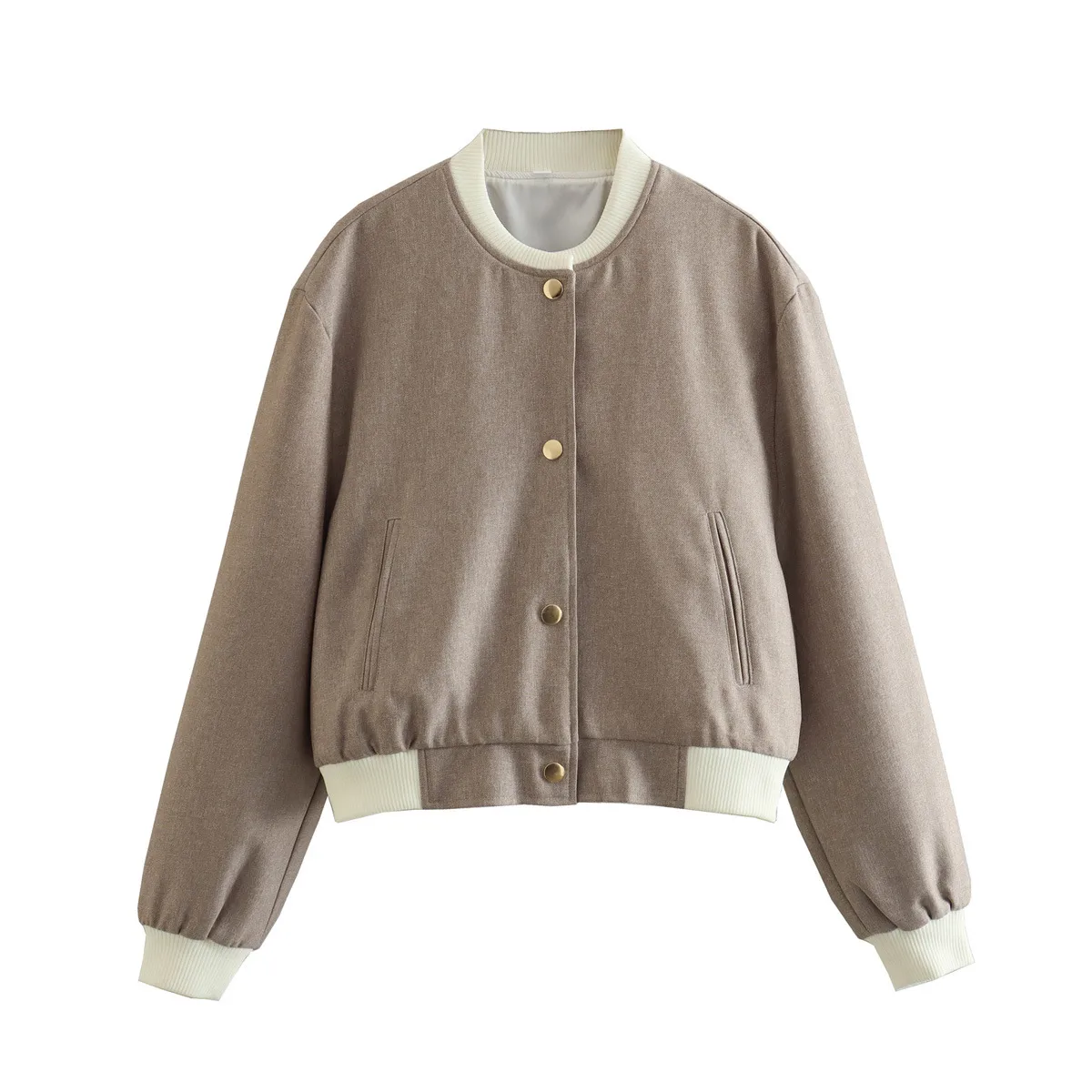 Women's Casual Double Pocket Stand Collar Motorcycle Flight Jacket Outerwear Color Block Long Sleeve Oversized Baseball Vest display picture 5