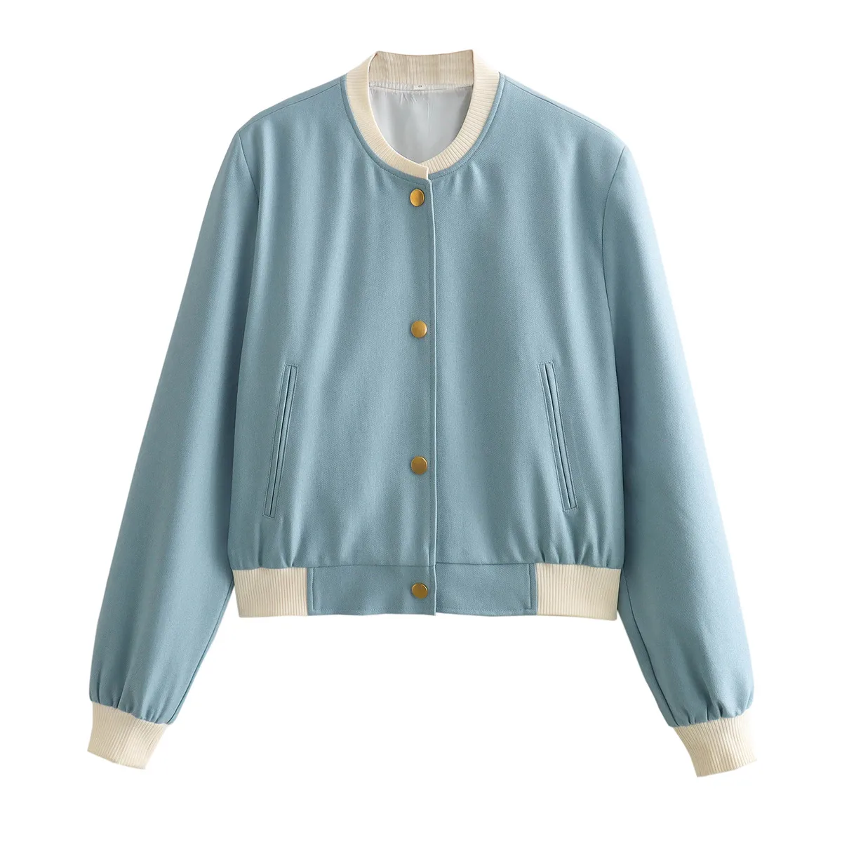 Women's Casual Double Pocket Stand Collar Motorcycle Flight Jacket Outerwear Color Block Long Sleeve Oversized Baseball Vest display picture 6