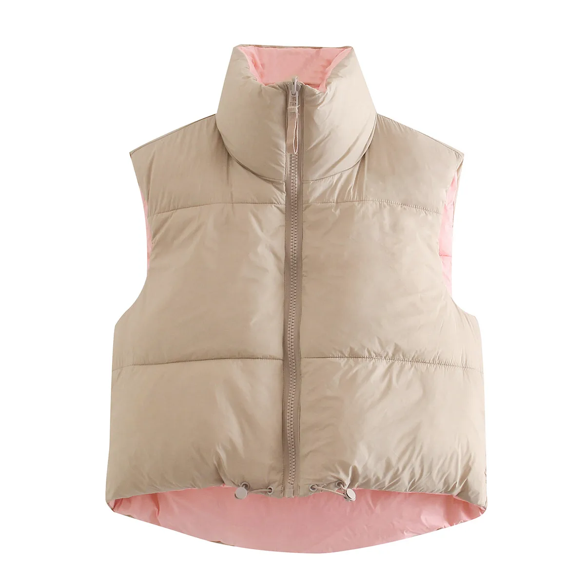 Double-Sided Cotton Vest Autumn Winter Hit  Style Street Fashion Short Sleeve Stand Collar Zipper Closure Women's Cotton Vest display picture 11